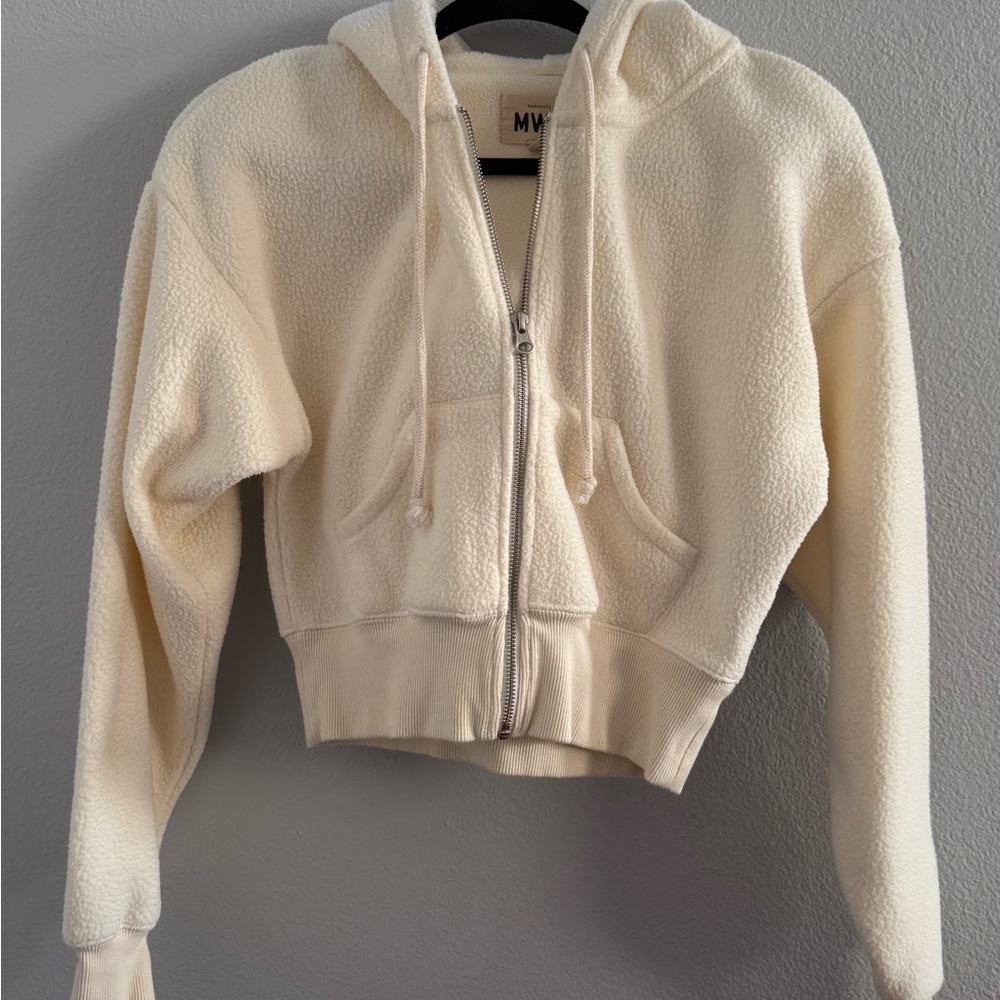 NWOT Madwell MWL Sherpa Zip-Front Drawstring Hoodie Sweatshirt